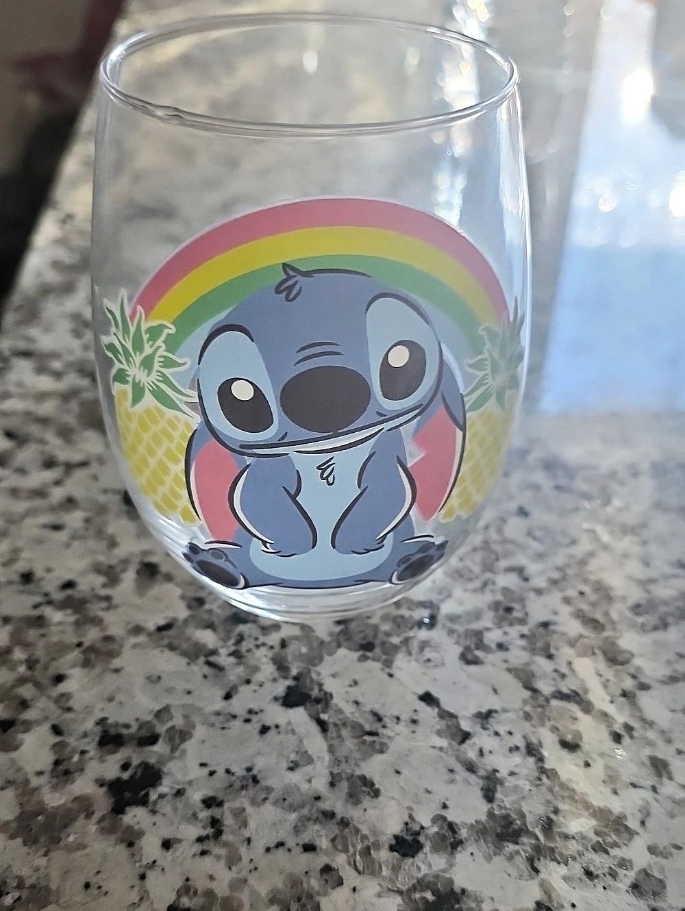 Disney Stitch Rainbow Pineapples 20 oz Stemless Wine Glass